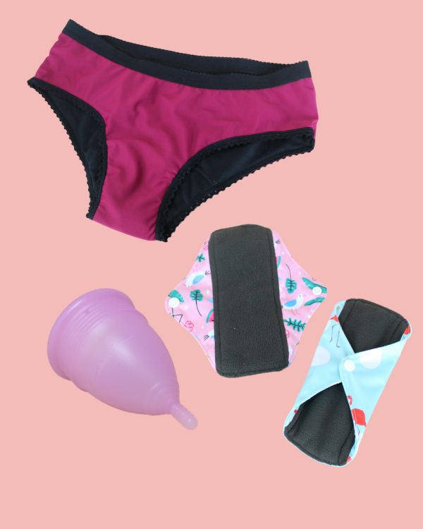 Kit bienestar (Copa menstrual + cacheteros clásicos + pack x 2 toallas)